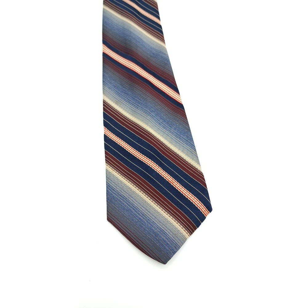 Men's Monsieur Bernard Vintage Repp Tie Blue Burgundy Stripe Necktie 56"x 3"